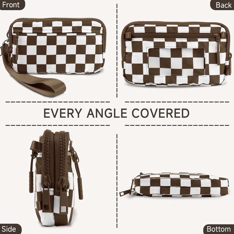 NBERMOTION Checkered Nylon Wristlet Wallets for Women RFID Blocking Purse With Credit Card Holder & Crossbody Strap - Image 5